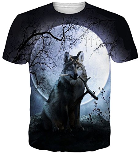 Uideazone Juniors 3d Print Wolf Moon Cool Short Sleeve Tshirt Cool Tee Shirt