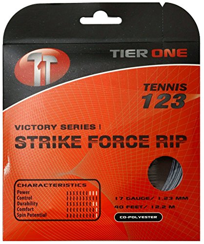 Tier One Strike Force RIP Co-polyester Tennis String (Set - Gray, 17 gauge (1.23 mm) - 12.2 m set)