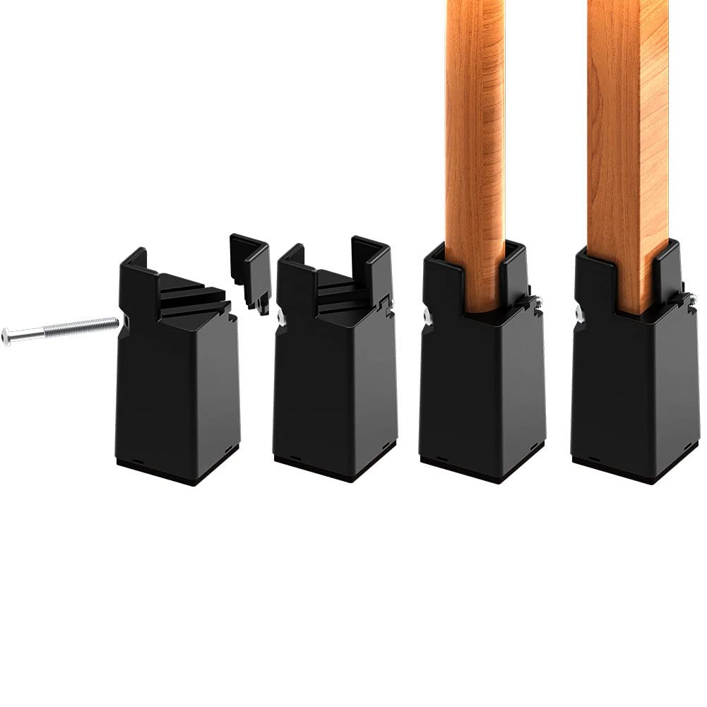 RCHYFEED Adjustable Bed Risers 10 cm with Screw Clamp, 4 inch Furniture Risers Heavy Duty 4 Pack Sofa Table Chair Risers for Square/Round Furniture Legs Diameter 0.8''–1.6'', Supports 20,000 lb Black