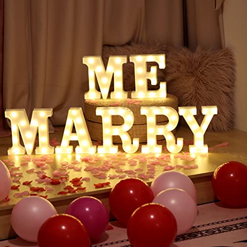 Zstar Marry Me LED-Buchstaben, Marry Me 3D Leuchtschilder Vorschlag Dekoration Nachtlampe, Batterie Lecht Alphabet Romantisch LED Schild für Hochzeit Party Verlobung Schlafzimmer Deko