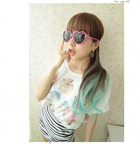 X&Y ANGEL New Fashion Two Tone 22\'\' Curly Highlights Ponytail Hair Extension Hairpiece Wig for Women H001 (brown to light green)