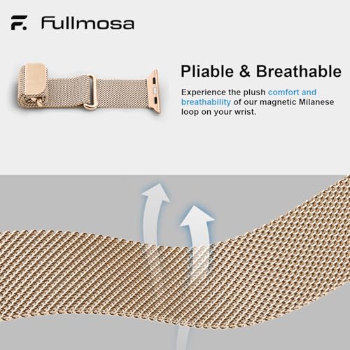 Fullmosa Compatible with Apple Watch Strap 41mm 40mm 38mm 42mm Women Men, Stainless Steel Milanese Loop Bracelet iWatch Bands Series SE3/2/1 Series11 10 9 8 7 6 5 4 3 2 1,Rose Gold