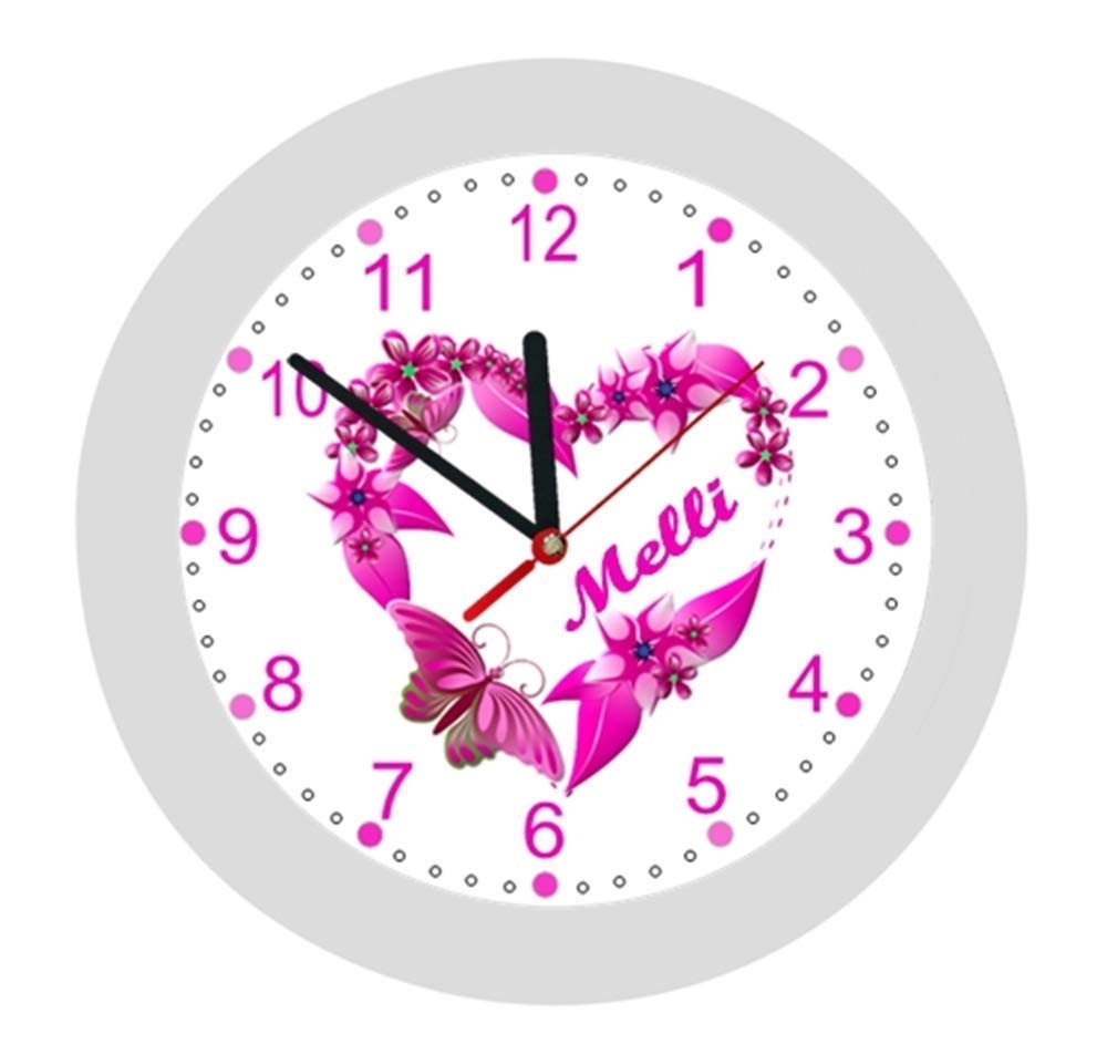 ✿ Kinderwanduhr in 4 Farben ✿ SCHMETTERLING Butterfly 4 HERZ ✿ Wanduhr ✿ KEIN TICKEN ✿ mit//ohne Name