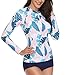 Daci Women Rash Guard Long Sleeve Swimsuit Two Piece with Boyshort Zipper UPF 50