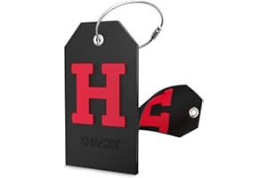 Shacke Initial Luggage Tag with Full Privacy Cover and Stainless Steel Loop - Black (Letter H)