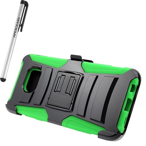 for Samsung Galaxy Note 5 Robotic Belt clip Holster Stand Cover Case Stylus Pen ApexGears (TM) Black Green