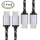 TriLink USB C to USB C Cable 2Pack (4ft) Nylon Braided Type C Data and Charge Charging Cable for New Macbook Pro, ChromeBook Pixel, Nexus 5X 6P, Google Pixel XL, Moto Z Force and More(Grey)