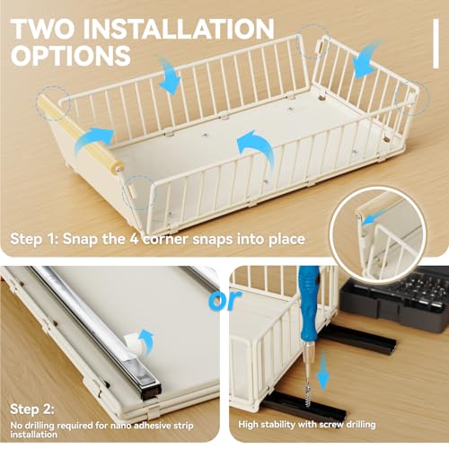 iHomara 2 Pull Out Drawers, 53cm Deep Drawer Cupboard Drawer Kitchen Drawers with Nano Adhesive and Screws for Kitchen, Bathroom, 53cm Depth x 30cm Width, 16cm Height 1