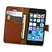 Befen Full Grain Genuine Leather Flip Wallet Case with Stand Feature, Credit Card Slots, Inner Pocket - for Apple iPhone 5 /5S /SE - Brown