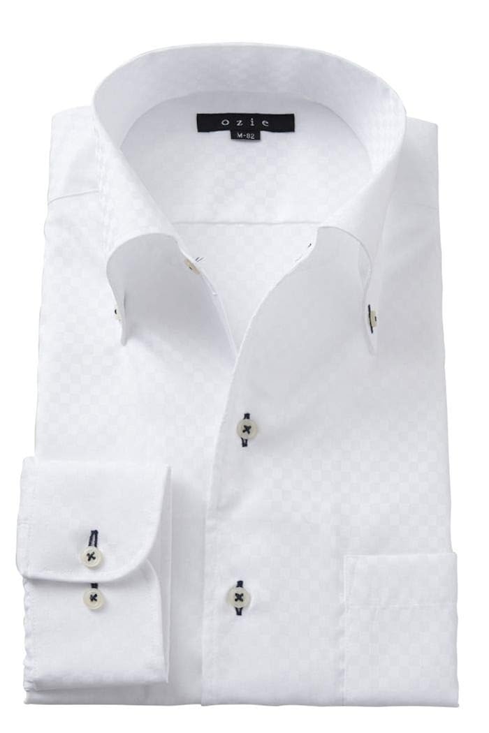 [オジエ] ozie【メンズ・ワイシャツ・カッターシャツ】スリム・長袖・クールマックス・イタリアンカラー・ボタンダウン 白シャツ