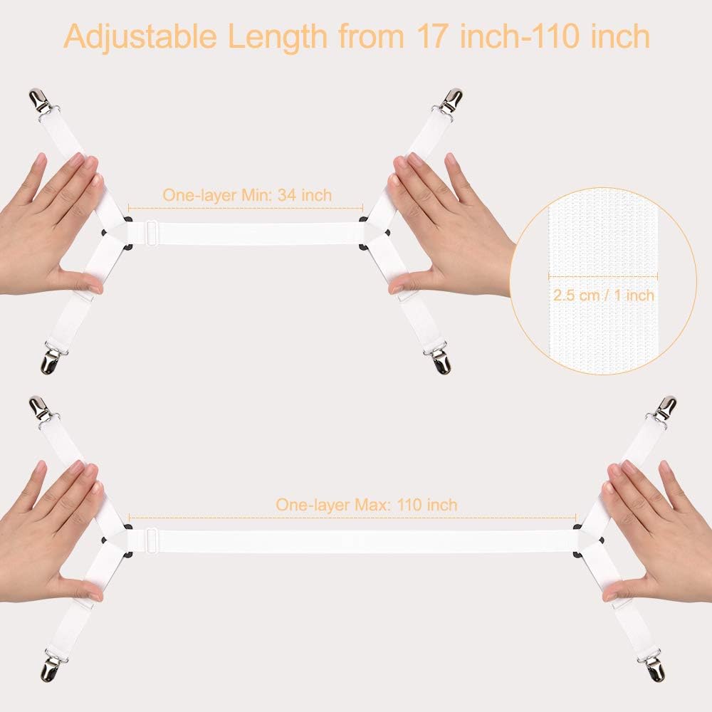 Bed Sheet Holder Straps, Bed Sheet Fasteners Suspenders Holder Straps Adjustable Crisscross Elastic Band Fitted Bed Sheet Holder Fasteners Grippers Clip,2pcs/Set White: Home & Kitchen