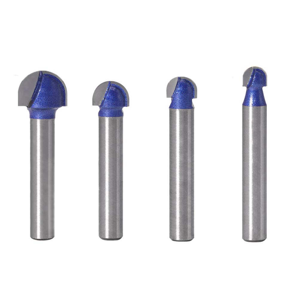 Gasea 4pcs 1/4 Inch Shank Cove Core Box Router Bit Round Nose Woodworking Milling Cutter Tool 1/4" 5/16" 3/8" 1/2"