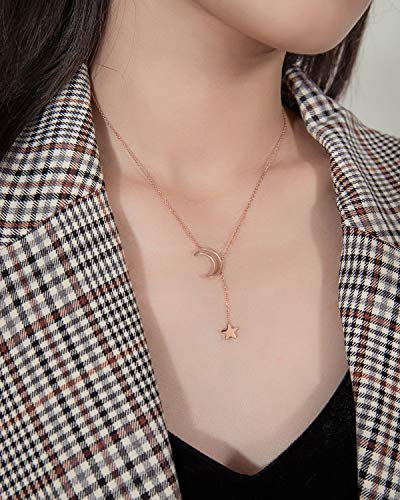 ZEGL Dainty Moon Star Necklaces for Womens Girls 18K Gold Plated Pendant Necklace Simple Gifts
