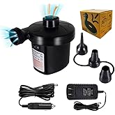 FBve Electric Air Pump, 100-240V AC/12V DC Portable Electric Air Mattress Pump, Quick-Fill Inflator/Deflator with 3 Nozzles for Outdoor Camping, Inflatable Cushions, Air Mattress Beds, Boat