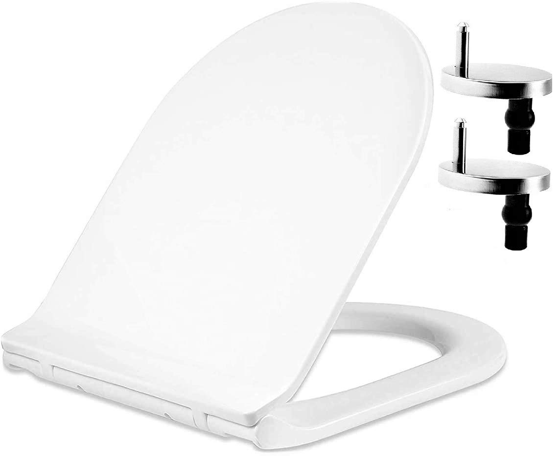 Modern D-Shape Slim Toilet Seat with Mute Soft Close Seat Cover & Quick-Release with ONE Push Button Easy Top Fix Blind Hole Slim Luxury Design by AAN®