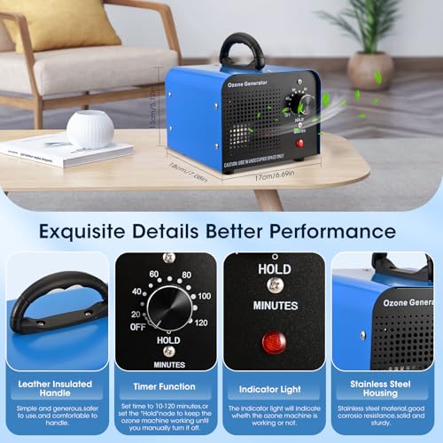 Professional Ozone Generator 60000 mg/h, Industrial Ozonizer, Ozonizer Air Purifier Ozone with 120 Minute Timer, 300㎡ O3 Ozone Machine for Home Environments, Cars, Offices, Hotels