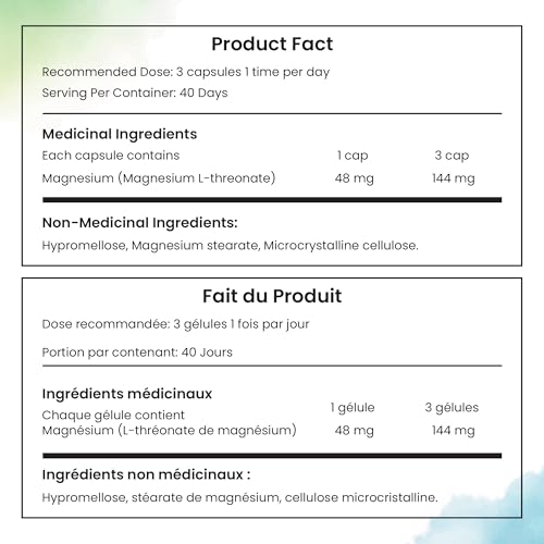 Live 5AM Magnesium L-Threonate 144mg Elemental per Serving, 120 Capsules | Made in Canada. chelated form. Helps maintain proper muscle function, including the heart muscle, 48 mg per serving,