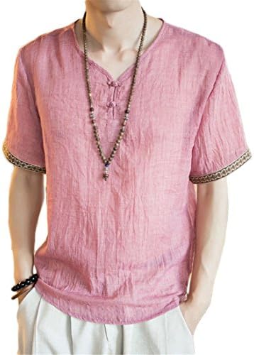 autumn retro national style men embroidered three quarter sleeve linen t shirt solid tang costume linen shirt big color1 5XL