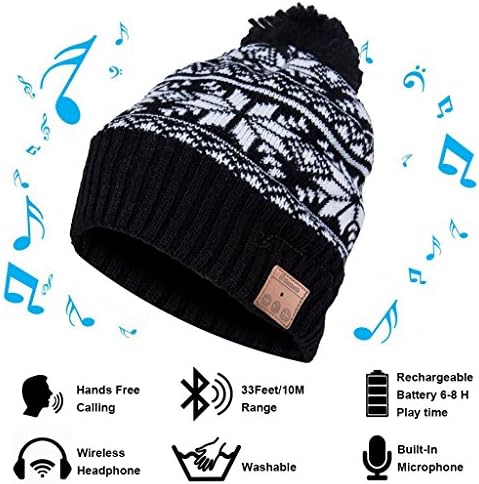 Vichannel 4.1 Bluetooth Beanie Warm Hat Running Headphones Wireless Musical Knit Cap with Stereo Headsets &amp; Mic Unique Christmas Tech Gifts Thick Winter Hat for Women, Men, Boys and Girls ( Black)