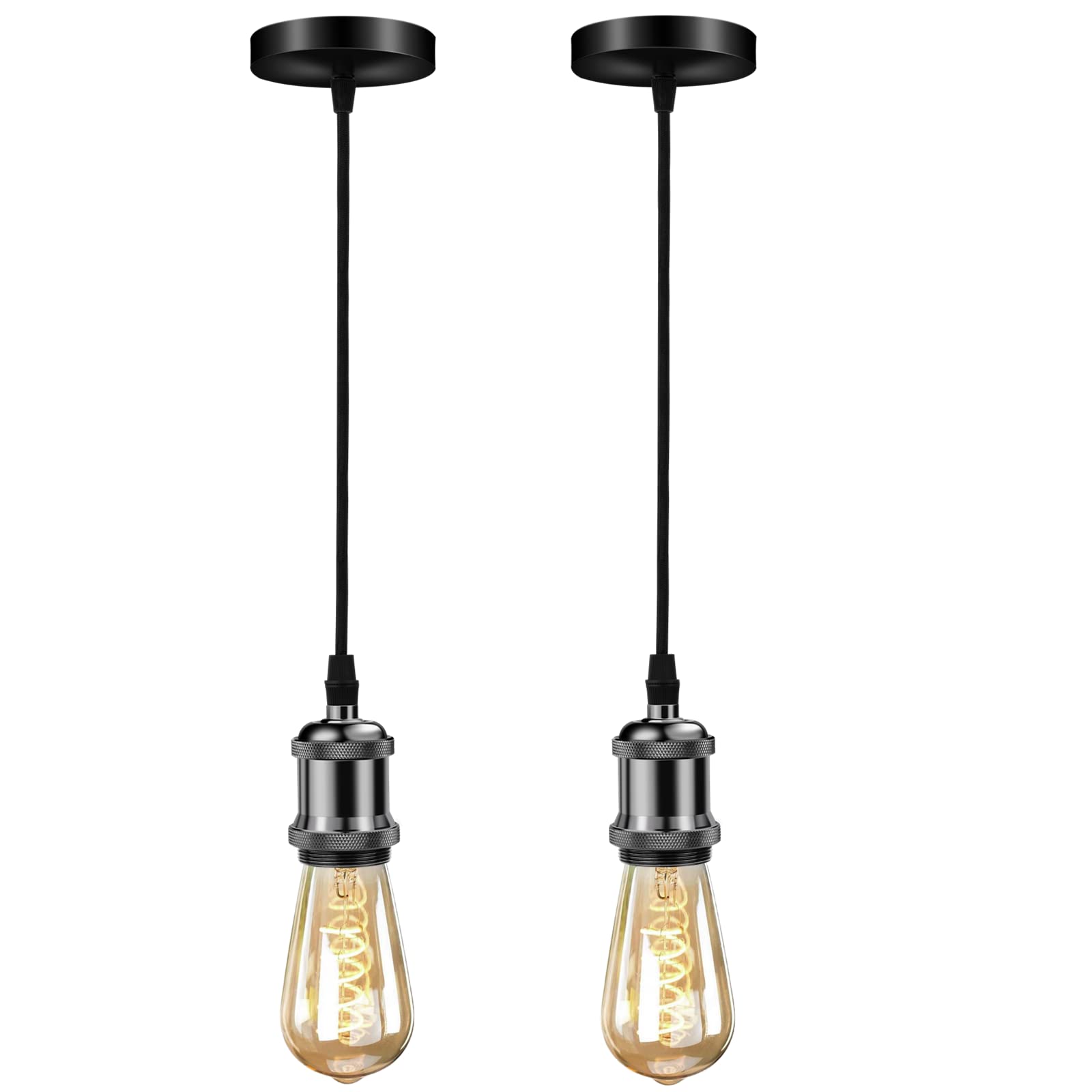 Biqing Pendant Light Fitting Vintage Ceiling Rose Lamp E27 Socket with Flex Cable (2, Black)
