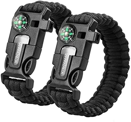 Sahara Sailor 2 Pack Paracord Bracelet Multifunctional Survival Kit with Compass, Flint Fire Starter, Scraper and Whistle for Hiking Camping Emergency More