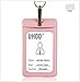 UHOO Badge Holder, Leather Vertical ID Card Holder with Neck Lanyard Multi Card Holder(Pink)