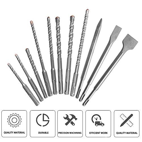Hakkin 8 Pcs Rotary Hammer SDS Bits Set + 3 Pcs Chrome Vanadium Steel SDS-Plus Chisel Set Masonry Drill Bit Tool for Cement Wall, Concrete,Stone, Brick Wall