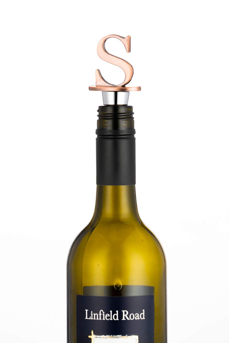 Wine Stoppers,Reusable Wine Preserver,Zinc Alloy and Food Grade Silicone Material,New DIY Letter-shaped Wine Bottle Stopper Funny Gift (Letters S)