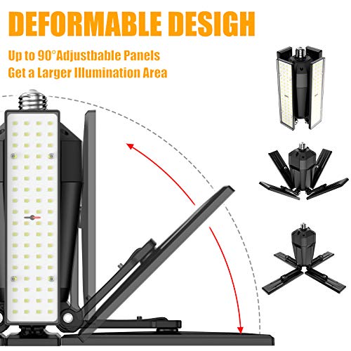 LED Garage Lights - JOYSON 10000LM Super Bright 100W Deformable LED Garage Ceiling Lights, 4 Adjustable Led Panels, 6500K E26/E27 Shop Lights for Garage, Basement, Warehouse