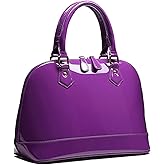 Patent Leather Dome Satchel Purse Zip-around Handbag Multi-Pocket Shoulder Bag Shiny Large Top-handle Shell Bag