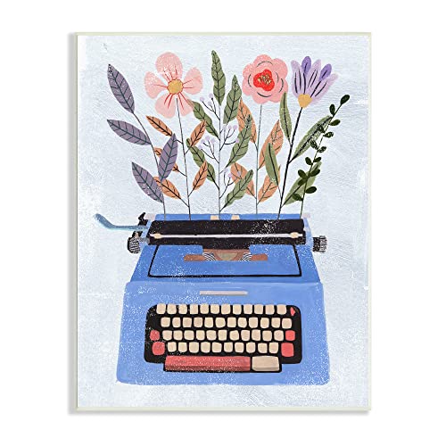 Stupell Industries Floral Arrangement Botanicals Blue Vintage Typewriter Collag…