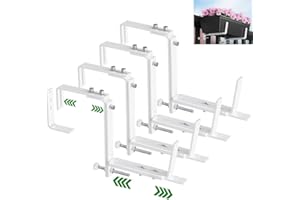 HFHOME Set of 4 Adjustable Window Planter Box Brackets, White Brackets for Window Boxes Planters, Planter Shelving with Adjustable Size The Width of The Bottom of The Planter Box