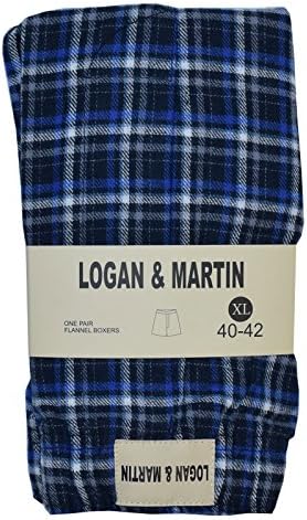 Logan and Martin Men's 100% Cotton Flannel Boxers in XL or XXL (XL (40-42), Royal/Blue)