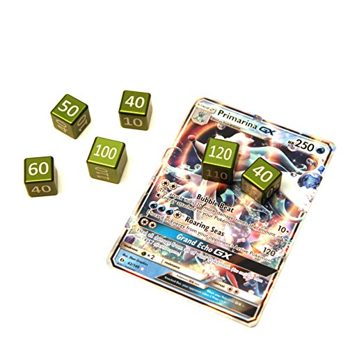 CNC Machined Aluminum Pokemon TCG Damage Counter Dice (6 pcs) Grass Green Color For Pokemon TCG, Burning Shadows, Guardians Rising, Sun and Moon