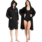 Yansylphsan Waterproof Swimming Parka, Windproof Fleece Lined Surf Poncho Coat, Water Resistant Oversized Jacket for Swimming