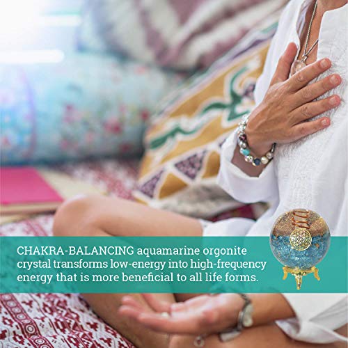 Orgonite Crystal Blue Aquamarine Crystal Ball with Stand for Positive Energy, E-emission Protection and Chakra Balancing… - Image 6