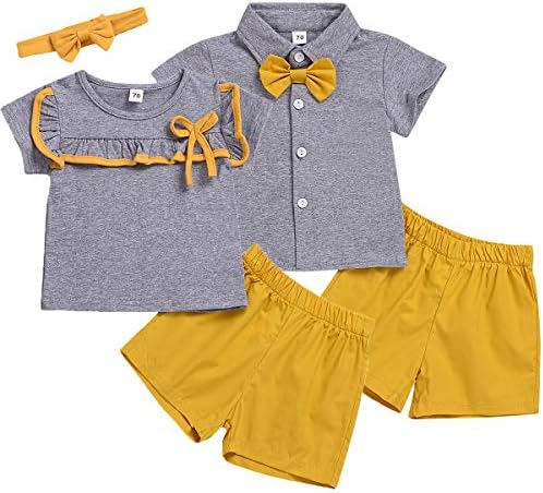 Anywow Sibling Summer Outfit Set, Matching Boy and Girl Short Sleeve T-Shirt Tops +Shorts Clothes Set