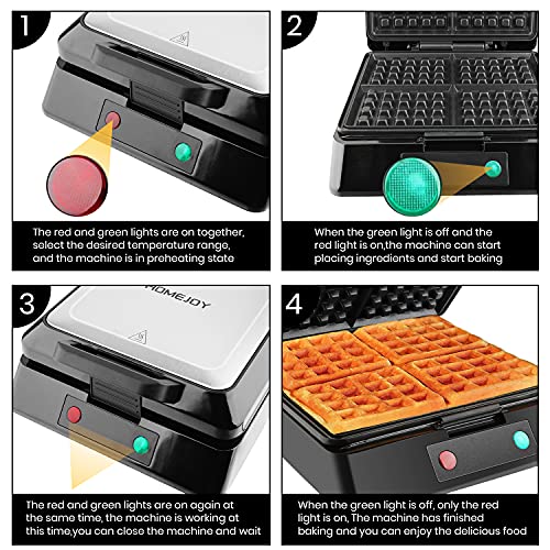 HOMEJOY Waffle Maker, 4Slice Classic Stainless Steel AntiOverflow