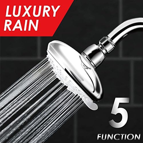 5 Function Bathroom Shower Head Adjustable Shower Sprayer High Pressure Chrome Finish Rainfall Showerhead Indoor and Outdoor Bath Spa Fixture by ikedon (silver)