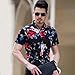 Men’s Casual Flower Print Short Sleeve T-Shirt Tops, Turn-Down Collar Button-Down Beach Hawaiian Style Blouse Tee Shirt (Black, L)thumb 2