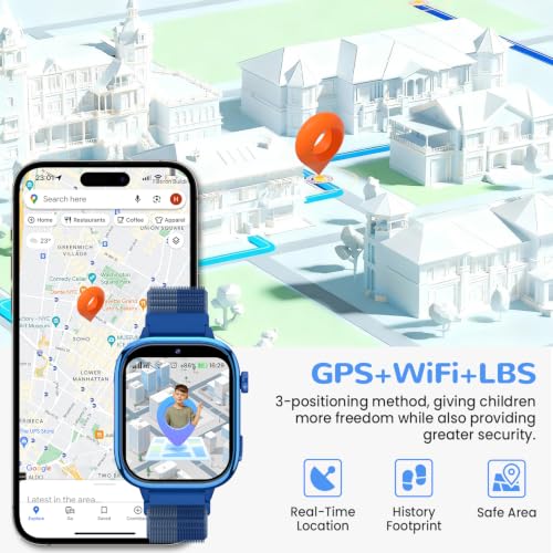 RUXINGX Reloj Inteligente Niño, Smartwatch Niños con GPS y Videollamadas, Teléfono, Chat de Voz, SOS, Modo Escuela, Cámara, Podómetro, Monitor de Sueño, IP68 Impermeable Regalo Niñas y Niños, Azul