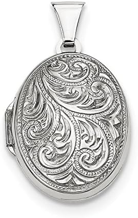 Sterling Silver Rhodium-plated Scroll Oval Locket