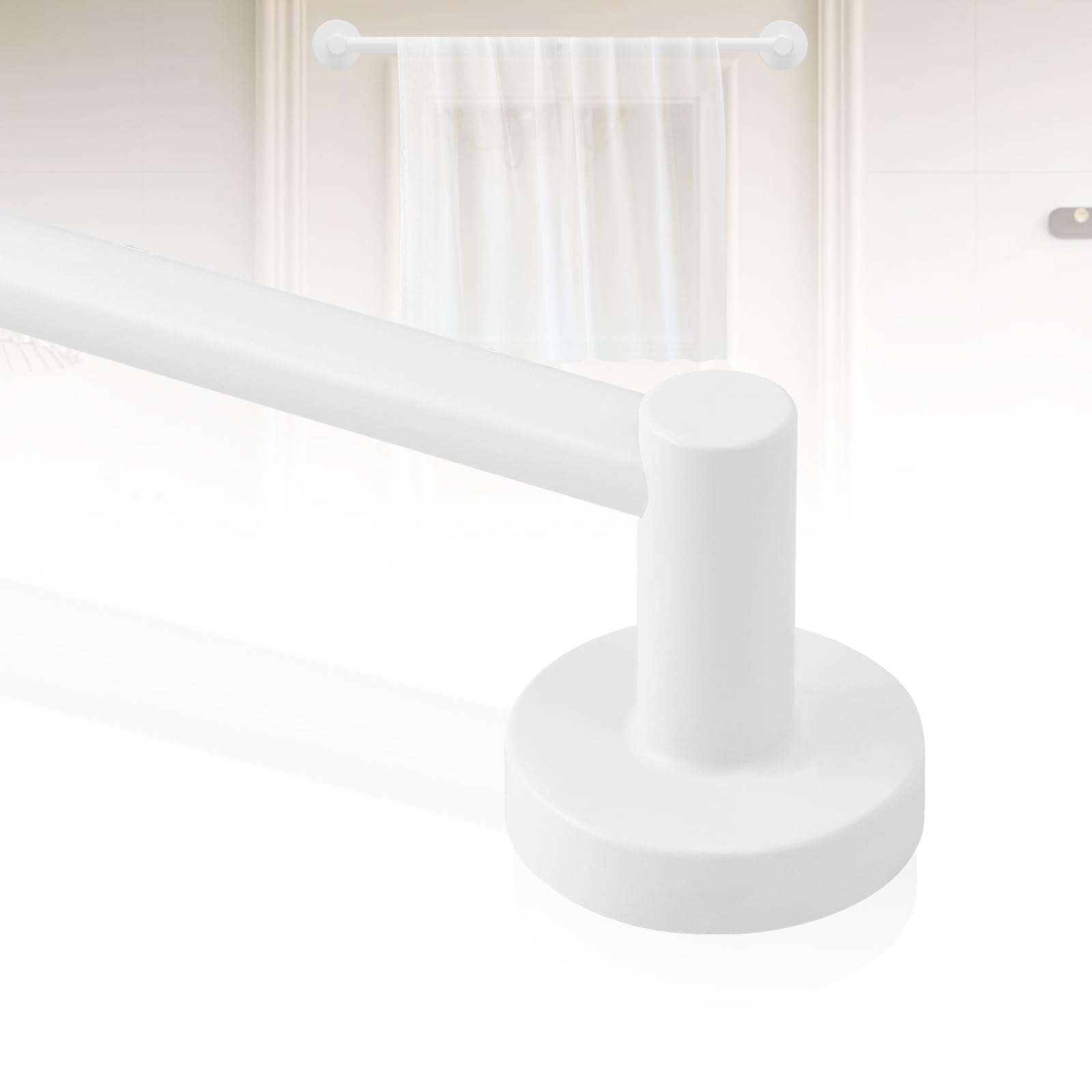 Photo 1 of HTZON White Magnetic Curtain Rod for Door:Magnet Curtain Rods for Classroom Whiteboard,Small Adjustable Magnetic Towel Bar,Tool-Free French Magnet Rod with Leather Protective Cover No Drilling,16-28"