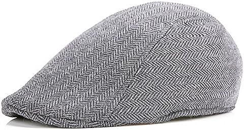 Men's Herringbone Wool Tweed Newsboy Ivy Cabbie Driving Hat (Light gray)