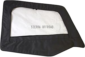 SIERRA AUTO TOPS & SEATS Sierra Offroad Compatible Half Doors for 1988 to 1995 Wrangler YJ - Black, Sailcloth Vinyl - 2 Door Skins with Plastic Clear Windows - OEM Precision Fit Replacement - Upper Door Skin (Set of 2)