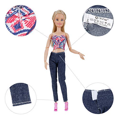 E-TING Lot 15 Items = 5 Sets Fashion Casual Wear Clothes Outfit Party Dress with 10 Pair Shoes for Girl Doll