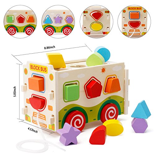 image for Wooden Shape Sorter Bus with Tangram & Number Puzzle Board & Alphabet 