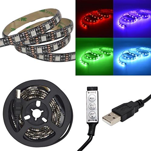 USB Interface 5V 60LEDs/39in. SMD5050 LED Flexible Strip Lights Waterproof IP65 for Home Improvement TV Closet Background Lighting PC Decoration (RGB Multicolors, Black Rope)