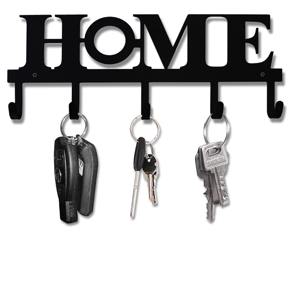 WIPHANY Metal Wall Mounted Key Holder with 5 Hooks - Rustic Western Cast Iron Key Hanger for Home, Kitchen, Garage, Store, House, Work