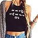 eshion Lady Women Letter Printed Backless Spaghetti Straps Crop Tops